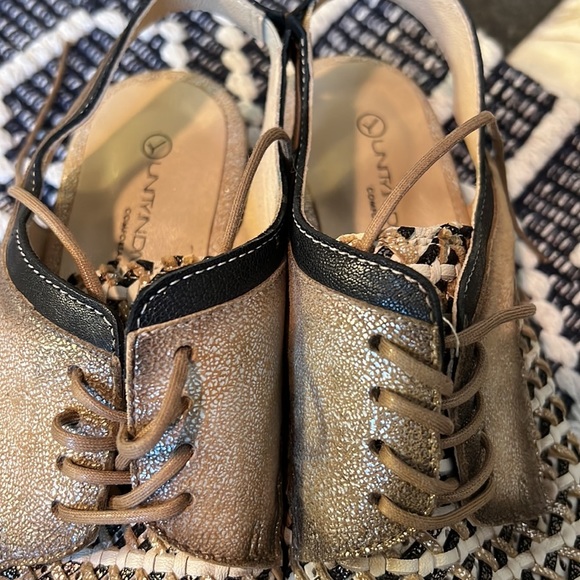 Unity In Diversity Oxford Black Gold Metallic Open Back Flats New - Picture 6 of 9